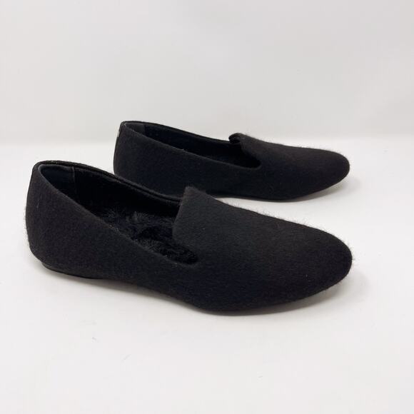 Birdies Womens 6 Black The Starling Wool Fur Lined Loafer Smoking Flats Slip On - Picture 1 of 12